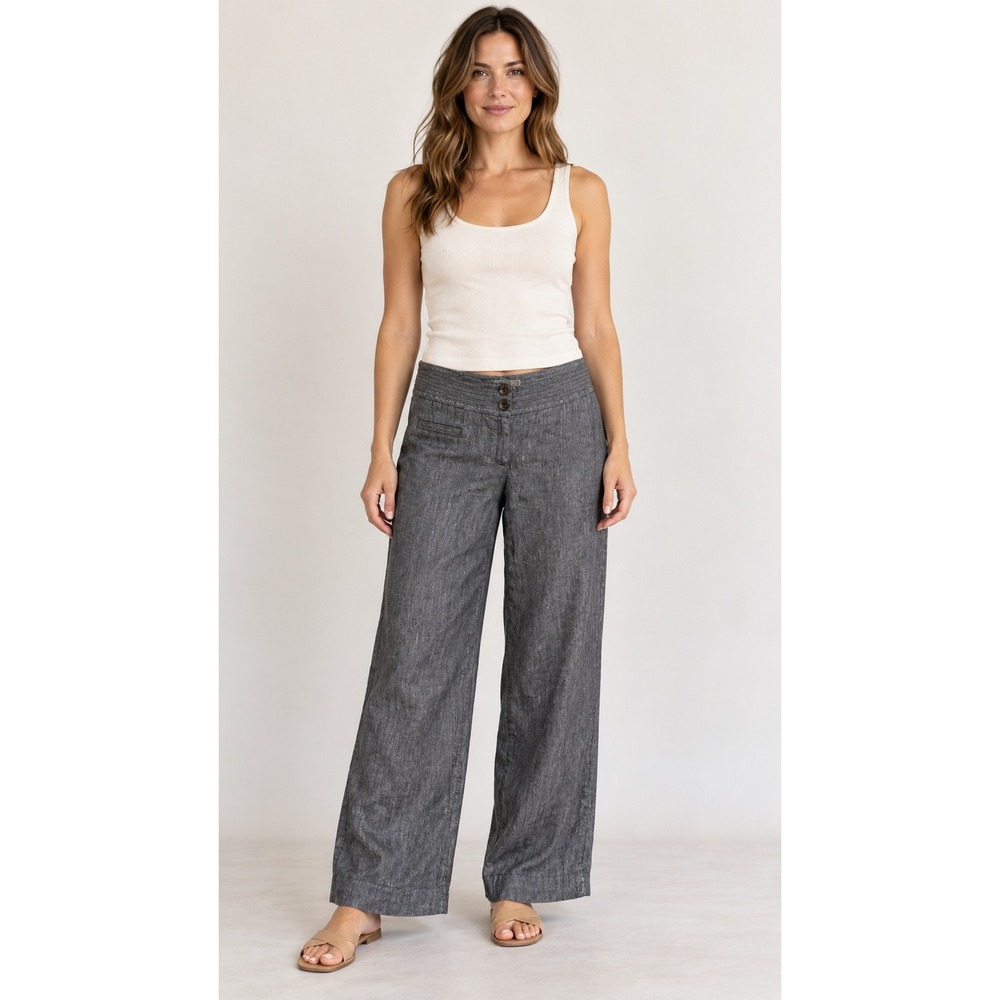 White House Black Market Legacy Wide Leg Linen Blend Pants Gray Size 8R low rise